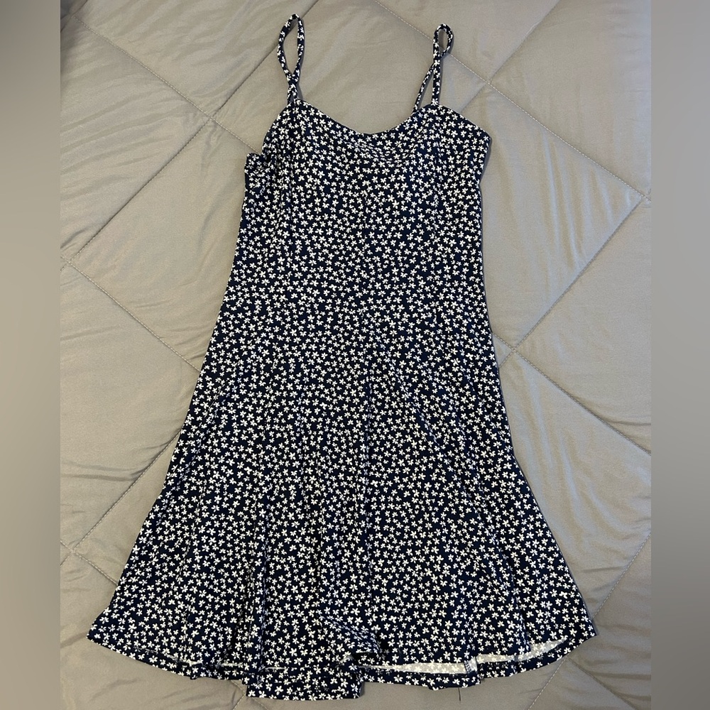 Blue floral spaghetti strap 90s style dress